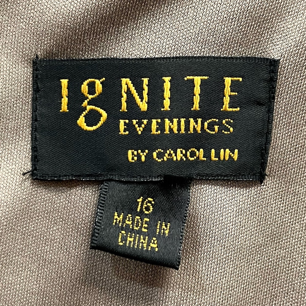 Ignite Evenings By Carol Lin Bead Embellished Tiered Chiffon Gown Taupe … - Picture 10 of 12